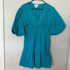 Teal/Aqua Puff Sleeve Dress